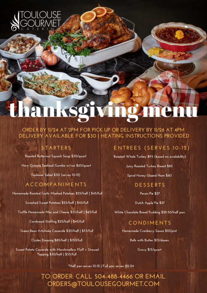 Toulouse Gourmet Thanksgiving 2025 Catering Menu